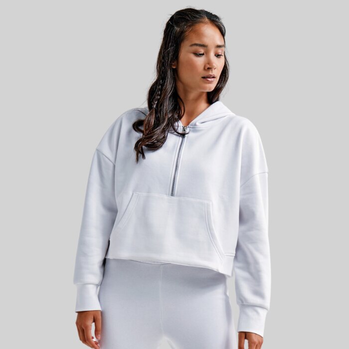 Ladies Oversized Cropped 1/2 Zipped Hoodie Thumbnail