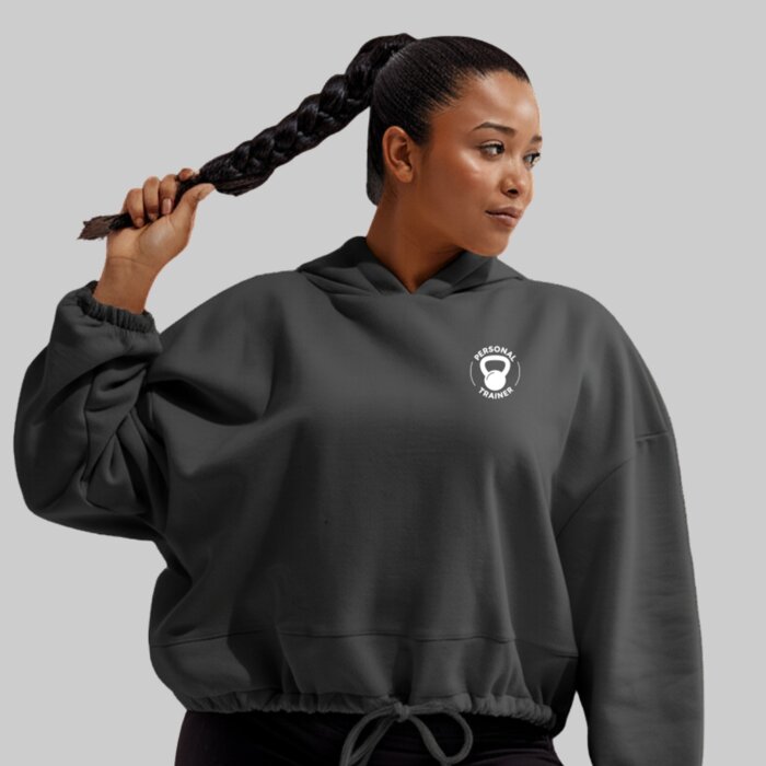 Women's Oversized Cropped Gym Hoodie with Drawstring Tie Thumbnail