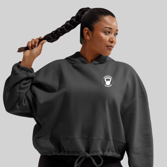 Women's Oversized Cropped Gym Hoodie with Drawstring Tie Thumbnail