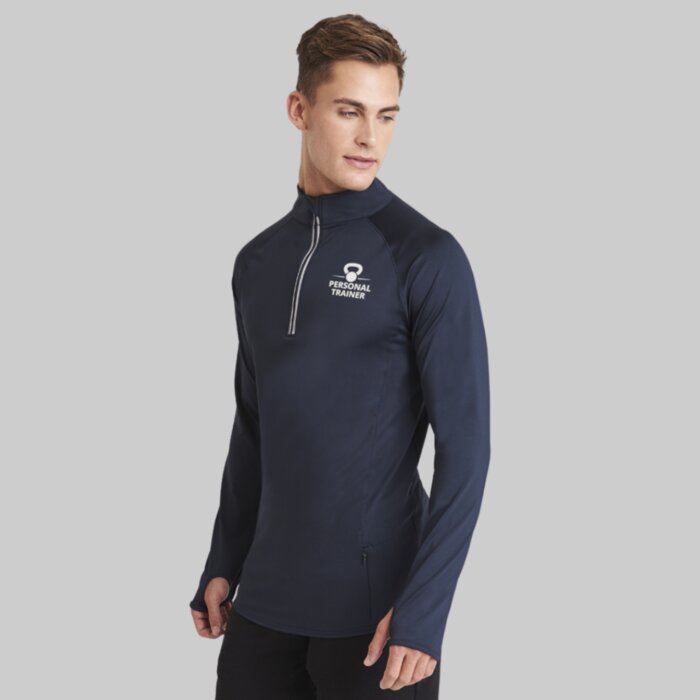 Slim Fit Flexi Half Zip Performance Gym Sweatshirt with Thumbholes Thumbnail