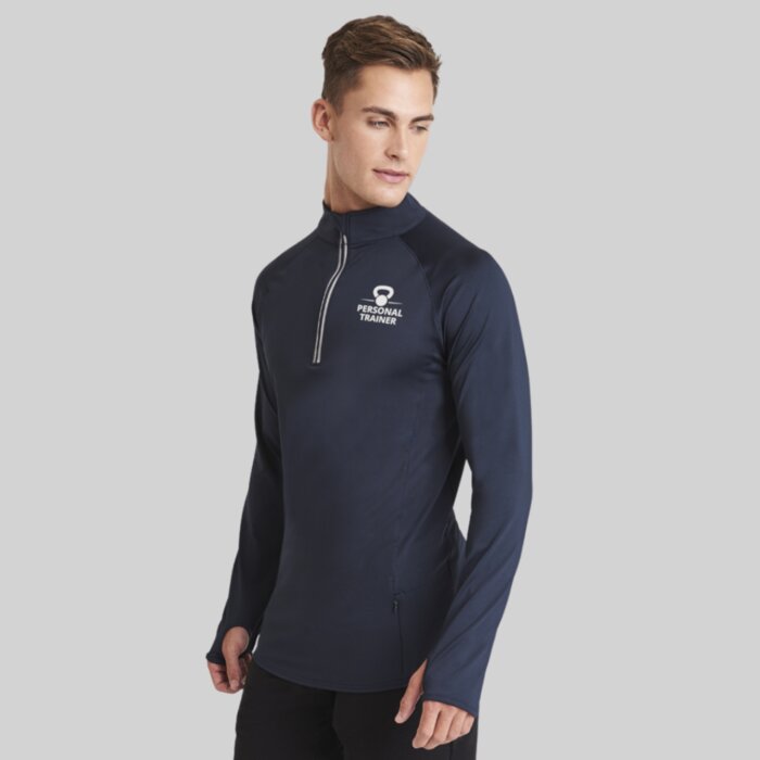 Slim Fit Flexi Half Zip Performance Gym Sweatshirt with Thumbholes Thumbnail