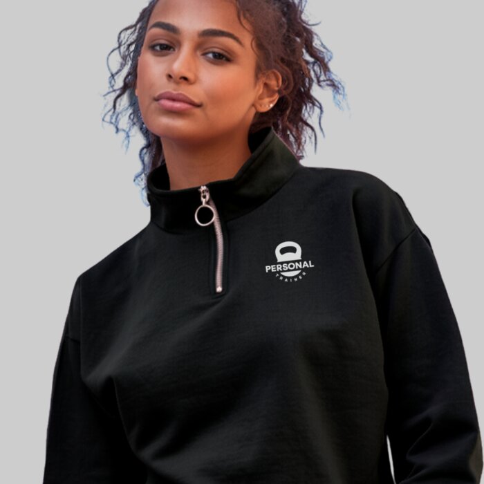 Women’s Cropped 1/4 Zip Funnel Neck Gym Sweatshirt Thumbnail