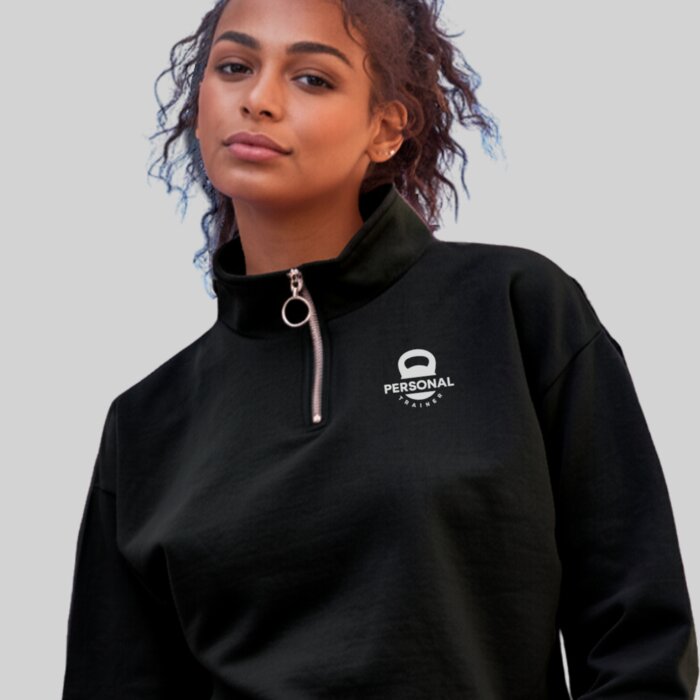 Women’s Cropped 1/4 Zip Funnel Neck Gym Sweatshirt Thumbnail