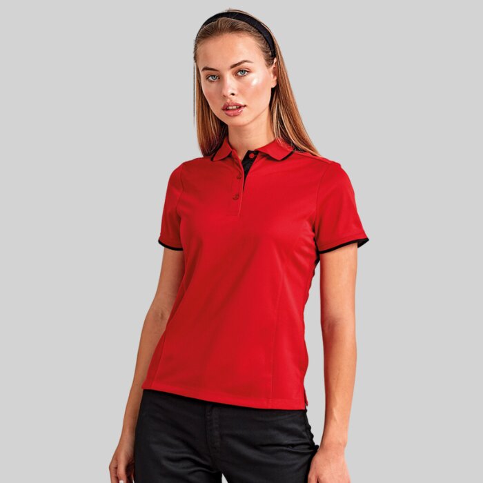 Ladies Slim Fit Contrast Neck and Collar Fitted Polo Shirt - Performance Fabric Thumbnail