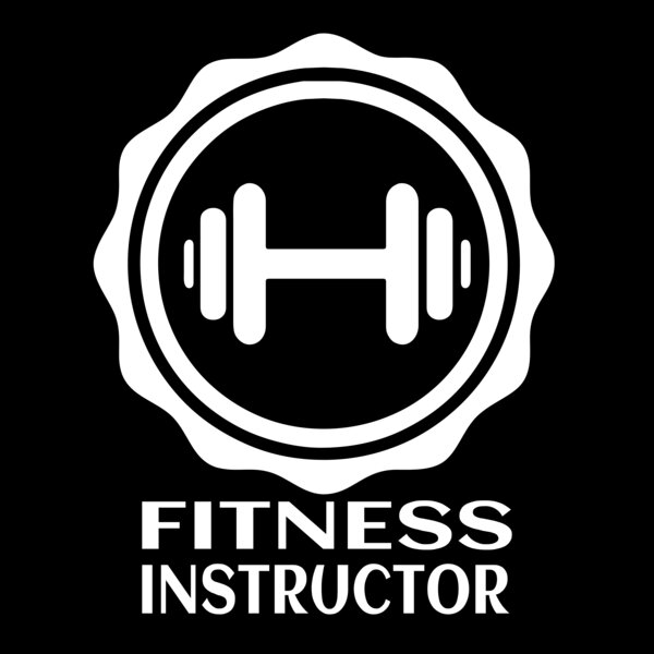 Fitness Instructor Logo - Dumbell inside ring with pattern outline with text underneath Thumbnail